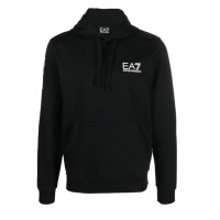EA7 EMPORIO ARMANI FELPA CON CAPPUCCIO IN COTONE BLACK CON LOGO LETTERING WHITE