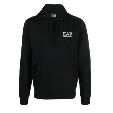EA7 EMPORIO ARMANI FELPA CON CAPPUCCIO IN COTONE BLACK CON LOGO LETTERING WHITE