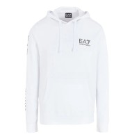EA7 EMPORIO ARMANI FELPA CON CAPPUCCIO IN COTONE WHITE CON LOGO LETTERING BLACK