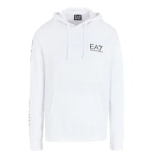 EA7 EMPORIO ARMANI FELPA CON CAPPUCCIO IN COTONE WHITE CON LOGO LETTERING BLACK