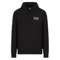 EA7 EMPORIO ARMANI FELPA CON CAPPUCCIO IN COTONE BLACK CON LOGO LETTERING GOLD