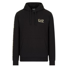 EA7 EMPORIO ARMANI FELPA CON CAPPUCCIO IN COTONE BLACK CON LOGO LETTERING GOLD