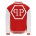 Philipp Plein Giubbotto rosso con maniche in vera pelle a contrasto bianco