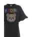 Moschino Couture abito nero a manica corta con rouches e logo Mini Teddy in strass multicolore