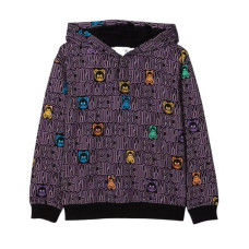 Moschino Felpa nera in cotone con cappuccio e logo lettering viola e Teddy Bear multicolor All Over