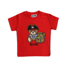 Moschino T-shirt rossa a manica corta con Teddy Bear e logo lettering 