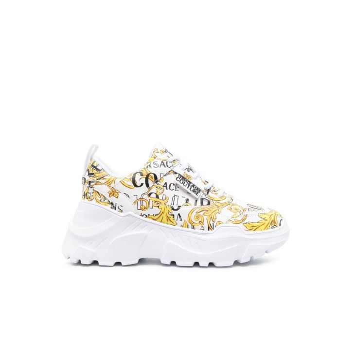 Versace Jeans Couture Sneakers Bianche in pelle da Donna con stampa Baroque all over