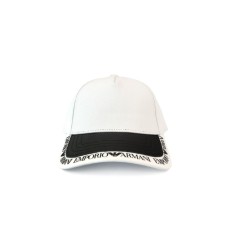 Emporio Armani Cappello Baseball Bianco da Uomo con visiera logo lettering e inserto nero in Saffiano