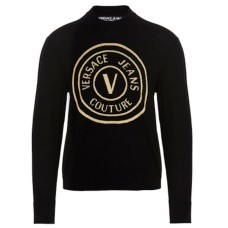 Versace Jeans Couture Maglioncino nero con maxi logo dorato 