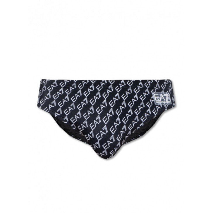 EA7 Emporio Armani Slip Mare nero con stampa logo all over