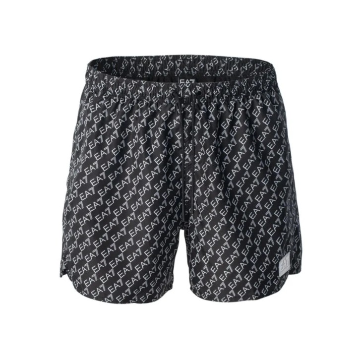 Ea7 Emporio Armani boxer da mare nero con stampa all over 