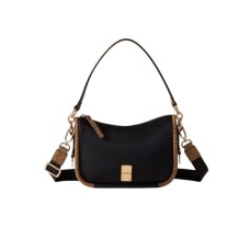 BORBONESE BORSA A SPALLA HOBO SMALL CAHIER IN TESSUTO RICICLATO BLACK E INSERTI IN CAMOSCIO OP 