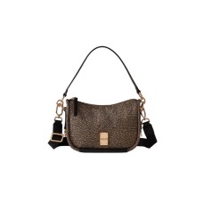 BORBONESE BORSA HOBO A SPALLA SMALL IN NYLON OP NATURAL/BLACK CON TRACOLLA IN NASTRO REGOLABILE ESTRAIBILE