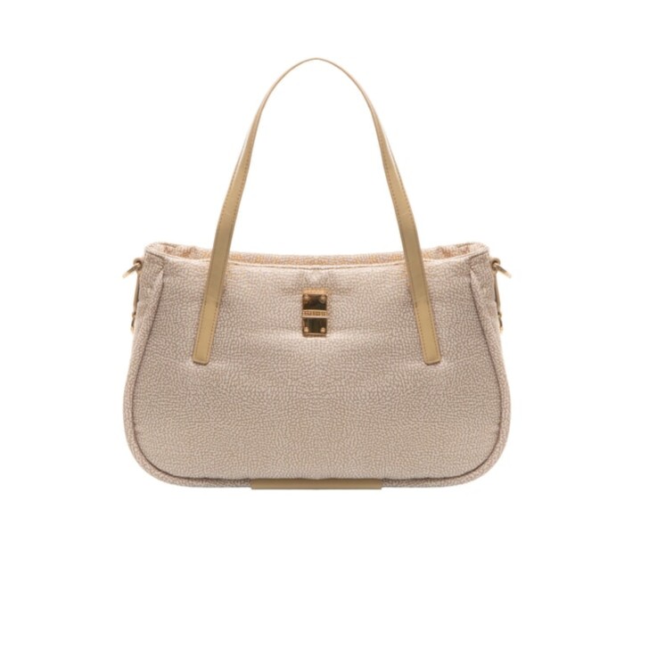 BORBONESE BORSA A SPALLA SHOPPING MEDIUM CAHIER IN NYLON OP SABBIA