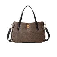 BORBONESE BORSA A SPALLA SHOPPING MEDIUM CAHIER IN NYLON OP NATURAL/BLACK