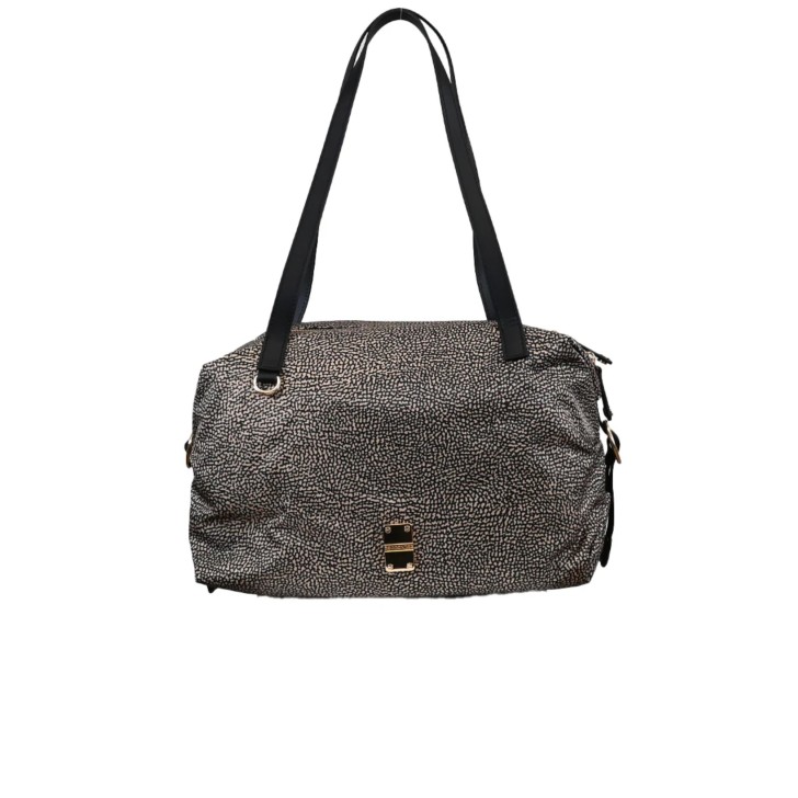 BORBONESE BORSA SHOPPING MEDIUM A SPALLA IN NYLON OP NATURAL/BLACK