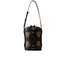 BORBONESE BORSA A SECCHIELLO MEDIUM IN NYLON OP NATURAL BLACK ESTRAIBILE CON INSERTI IN LEATHER BLACK