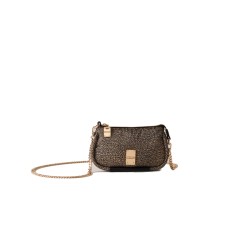 BORBONESE MINI BORSA A TRACOLLA IN NYLON OP NATURAL/BLACK CON DETTAGLI IN LEATHER BLACK