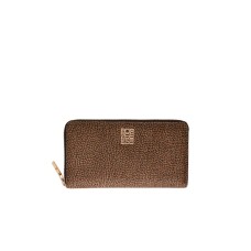BORBONESE PORTAFOGLIO ZIP AROUND CON STAMPA OP NATURAL/BLACK IN LEATHER