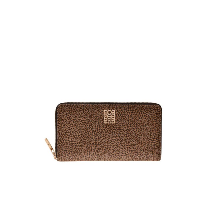 BORBONESE PORTAFOGLIO ZIP AROUND CON STAMPA OP NATURAL/BLACK IN LEATHER