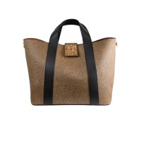 BORBONESE BORSA SHOPPING MEDIUM A MANO OP NATURAL/BLACK 
