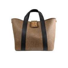 BORBONESE BORSA SHOPPING MEDIUM A MANO OP NATURAL/BLACK 