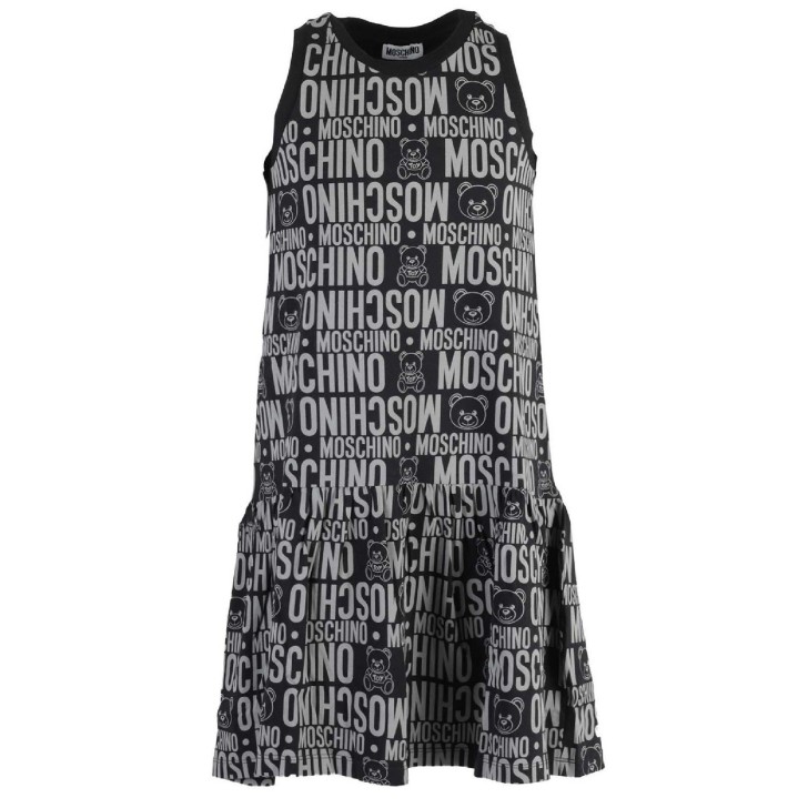 Moschino Abito nero con logo lettering All Over