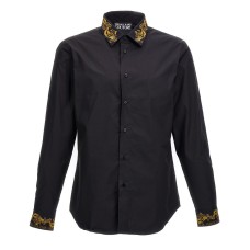 Versace Jeans Couture Camicia Nera da Uomo in cotone, colletto e polsini con stampa Baroque