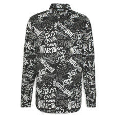 Just Cavalli Camicia nera REGULAR FIT in cotone con logo lettering All Over