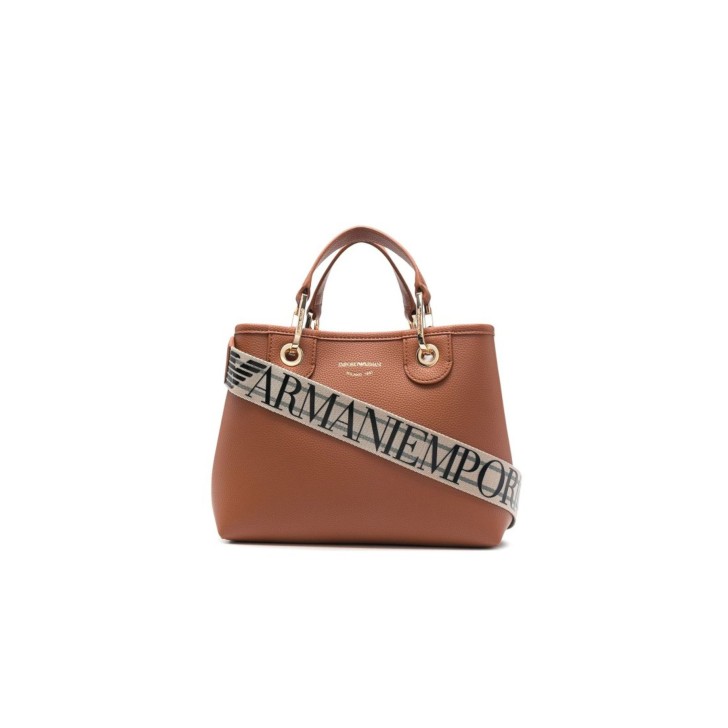 Emporio Armani Borsa a mano MyEA Bag Small Cuoio stampa cervo con tracolla in nastro con logo lettering All Over regolabile, estraibile