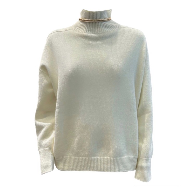 SIMONA CORSELLINI DOLCEVITA WHITE CLOUD IN LANA CASHMERE CON ACCESSORIO DORATO 