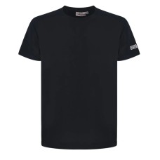 GCDS ESSENTIALS T-SHIRT A MANICA CORTA IN COTONE BLACK UNISEX CON LOGO LETTERING SULLA MANICA 
