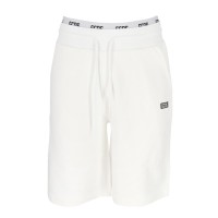 GCDS ESSENTIALS BERMUDA IN COTONE WHITE UNISEX CON ELASTICO WHITE IN VITA CON LOGO LETTERING BLACK