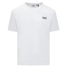 GCDS T-SHIRT BIANCA UNISEX CON LOGO LETTERING NELLA PARTE ANTERIORE E POSTERIORE 