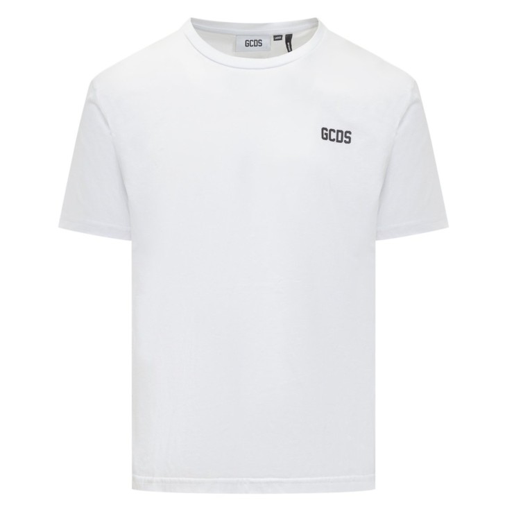 GCDS T-SHIRT BIANCA UNISEX CON LOGO LETTERING NELLA PARTE ANTERIORE E POSTERIORE 