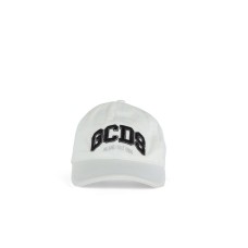 GCDS CAPPELLO DA BASEBALL IN GAMBARDINA DI COTONE UNISEX WHITE CON LOGO LOUGE GCDS 3D 