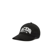 GCDS CAPPELLO DA BASEBALL IN GAMBARDINA DI COTONE UNISEX BLACK CON LOGO LOUGE GCDS 3D WHITE