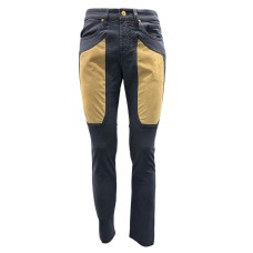 JECKERSON PANTALONE BLU JOHN 5 TASCHE SLIM DA UOMO CON TOPPE IN ALCANTARA BEIGE 
