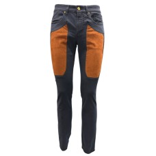 JECKERSON PANTALONE BLU JOHN 5 TASCHE SLIM DA UOMO CON TOPPE IN ALCANTARA RUGGINE 