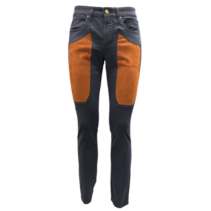 JECKERSON PANTALONE BLU JOHN 5 TASCHE SLIM DA UOMO CON TOPPE IN ALCANTARA RUGGINE 
