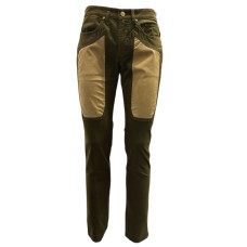 JECKERSON PANTALONE VERDE JOHN 5 TASCHE SLIM DA UOMO CON TOPPE IN ALCANTARA BEIGE  