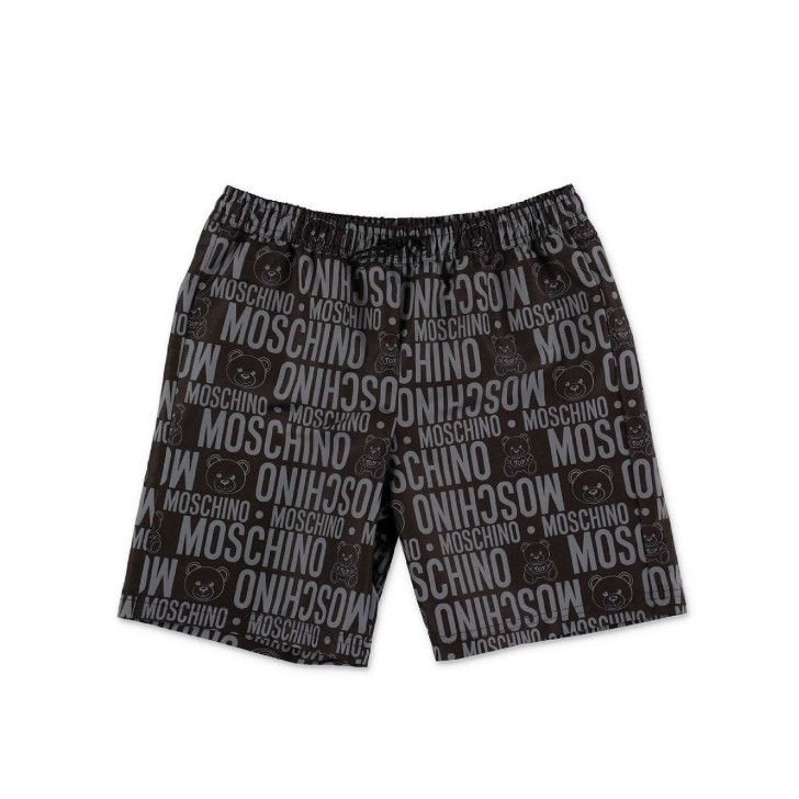 Moschino Boxer da mare nero con logo lettering All Over