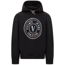 Versace Jeans Couture Felpa nera con cappuccio e maxi logo nella parte anteriore laminato