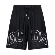 GCDS BERMUDA IN NYLON TRAFORATO BLACK UNISEX CON LOGO LOUNGE