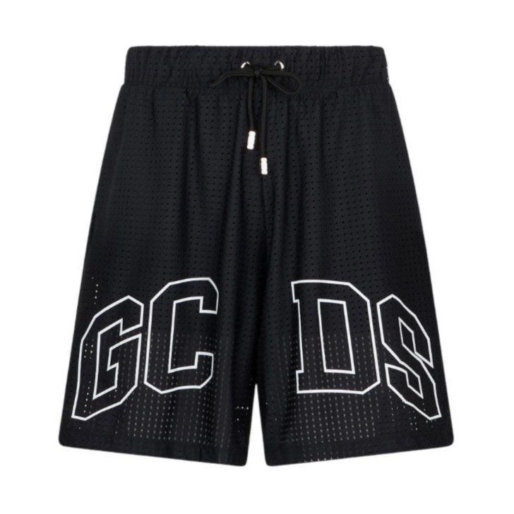 GCDS BERMUDA IN NYLON TRAFORATO BLACK UNISEX CON LOGO LOUNGE