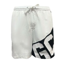 GCDS ESSENTIALS BOXER DA MARE WHITE LUNGO CON BANDA LOGO 