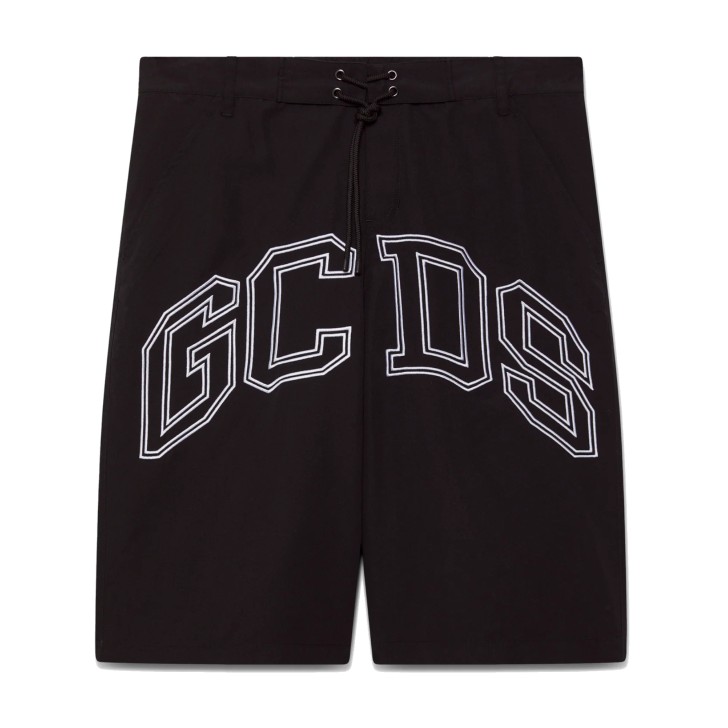 GCDS ESSENTIALS BOXER DA MARE BLACK CON LOGO GCDS LOUNGE 
