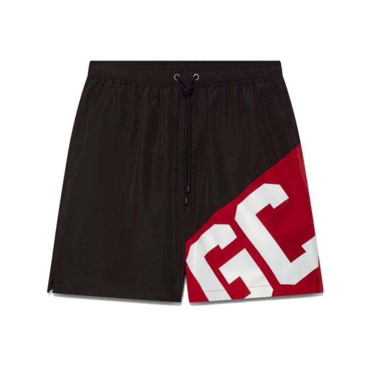 GCDS ESSENTIALS BOXER DA MARE BLACK CORTO CON BANDA LOGO 