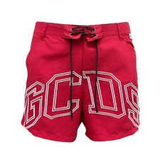 GCDS ESSENTIALS BOXER DA MARE ROSSO CON LOGO GCDS LOUNGE WHITE 