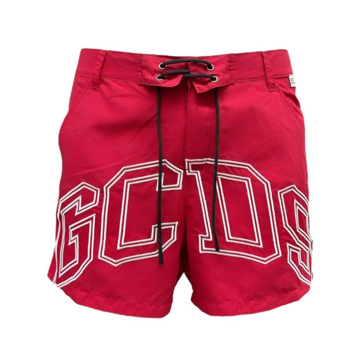 GCDS ESSENTIALS BOXER DA MARE ROSSO CON LOGO GCDS LOUNGE WHITE 
